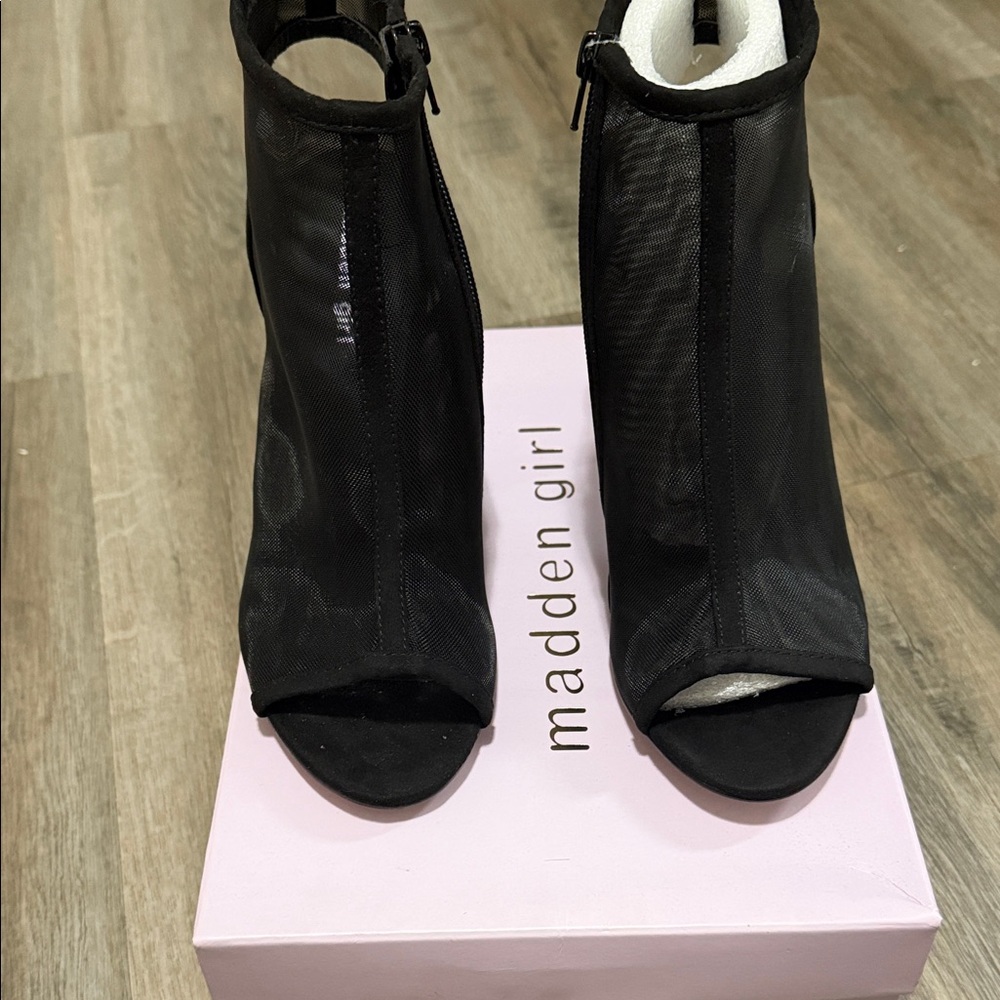 Madden Girl Black Peep-Toe Mesh Ankle Booties